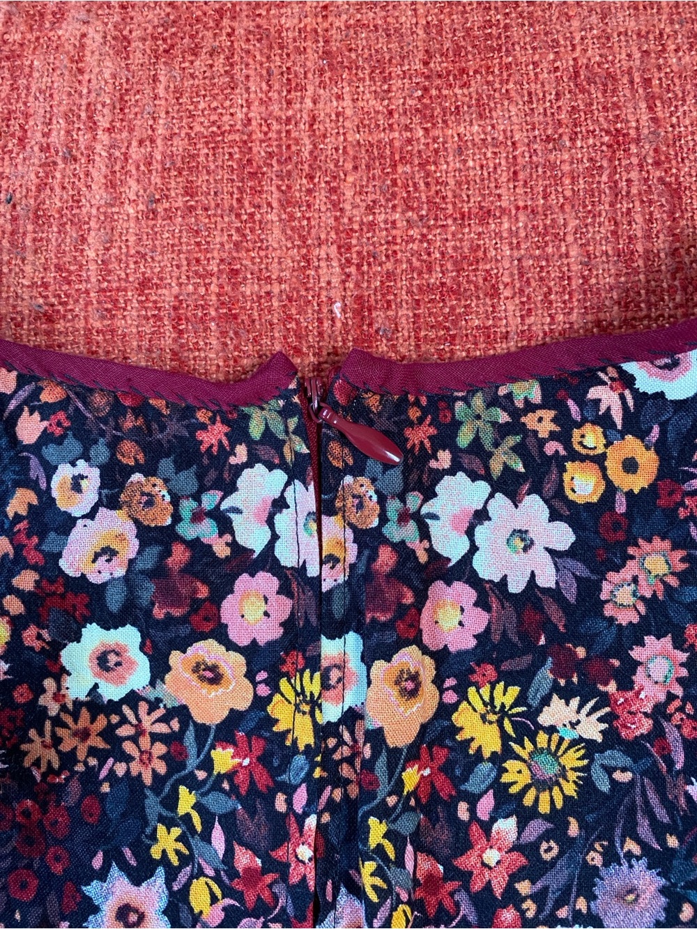 Handmade Cotton Dark Floral Print Ruffle Trim Dress - Picture 11 of 16